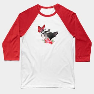 French Bulldog Head with Spring Flowers and Butterfly Baseball T-Shirt